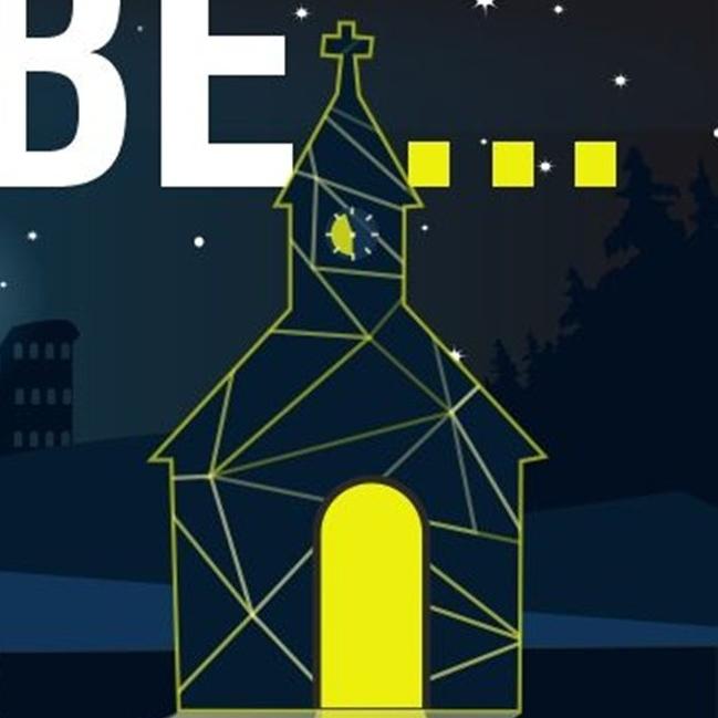 gezeichnete beleuchtete Kirche in der Nacht